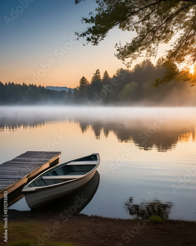 Boat and Lake at Sunset © Yesac