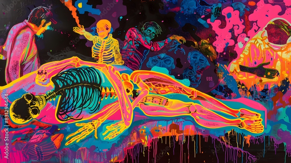 Vibrant Psychedelic Skeletal Transformation - Otherworldly Digital of a Glowing Anatomical Spirit Journey Vibrant Psychedelic Skeletal Transformation - Otherworldly Digital of a Glowing Anatomical Spirit Journey