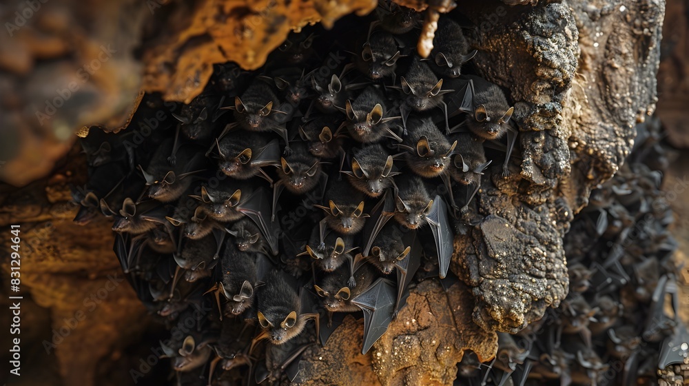 Bat Colony Seeking Winter Refuge in Cave Shelter Bat Colony Seeking Winter Refuge in Cave Shelter