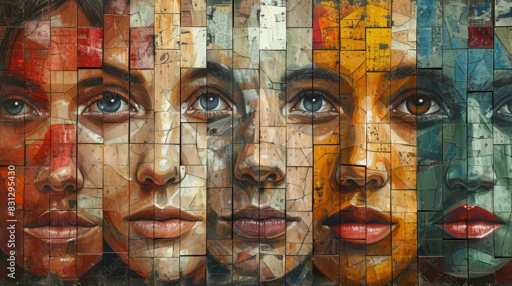 Mosaic wall art of multicultural faces