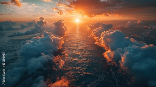 "Golden Horizon: A Breathtaking Sunset Above the Cloud-Capped Ocean"