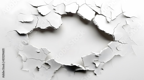A stark white wall is interrupted by a neatly cut hole.