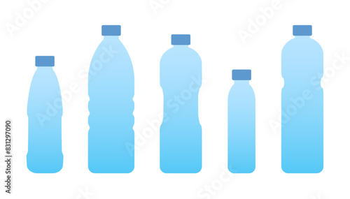 Set color bottles water. Vector icon flat. Blue plastic bottles.