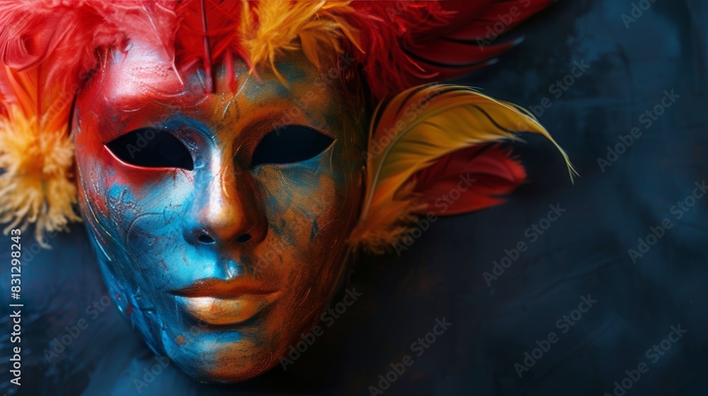 Carnival Mask With Feathers on Black Background Carnival Mask With Feathers on Black Background