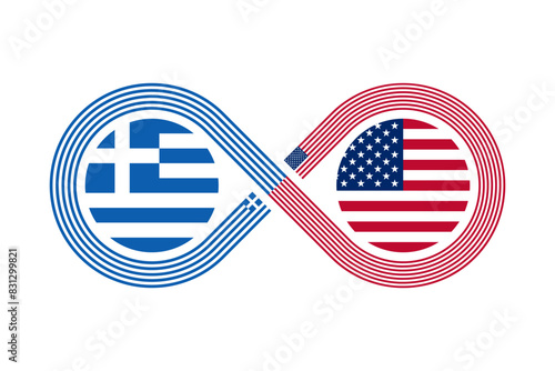 unity concept. greece and united states flags. greek and american english language translation icon. vector illustration isolated on white background