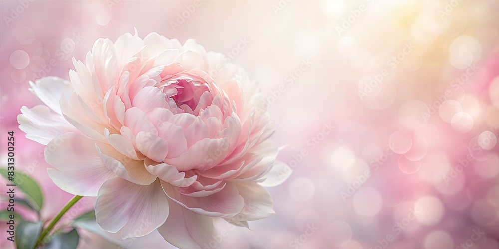 Peony Blur: A soft, pink and white blurred background with the lush outline of a single peony.
Peony Blur: A soft, pink and white blurred background with the lush outline of a single peony.