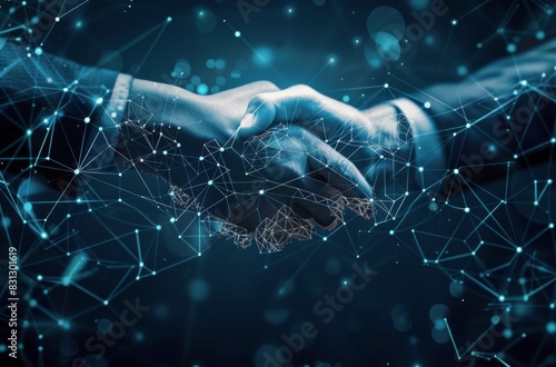 Two People Shaking Hands With Connected Lines and Dots