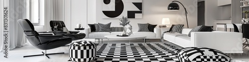 chic minimalist living room with a monochrome theme photo