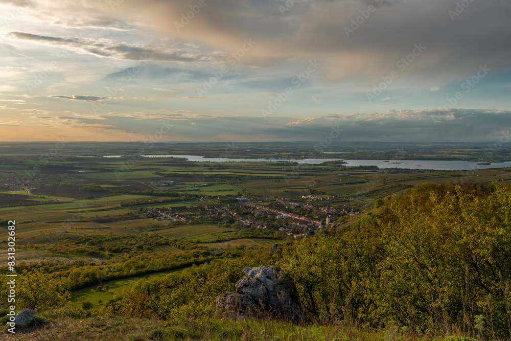 Obraz premium Color spring evening sunset near Klentnice village in south Moravia