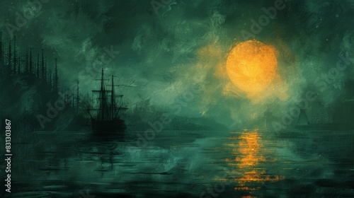 This grungy background has a pirate and nautical theme. photo