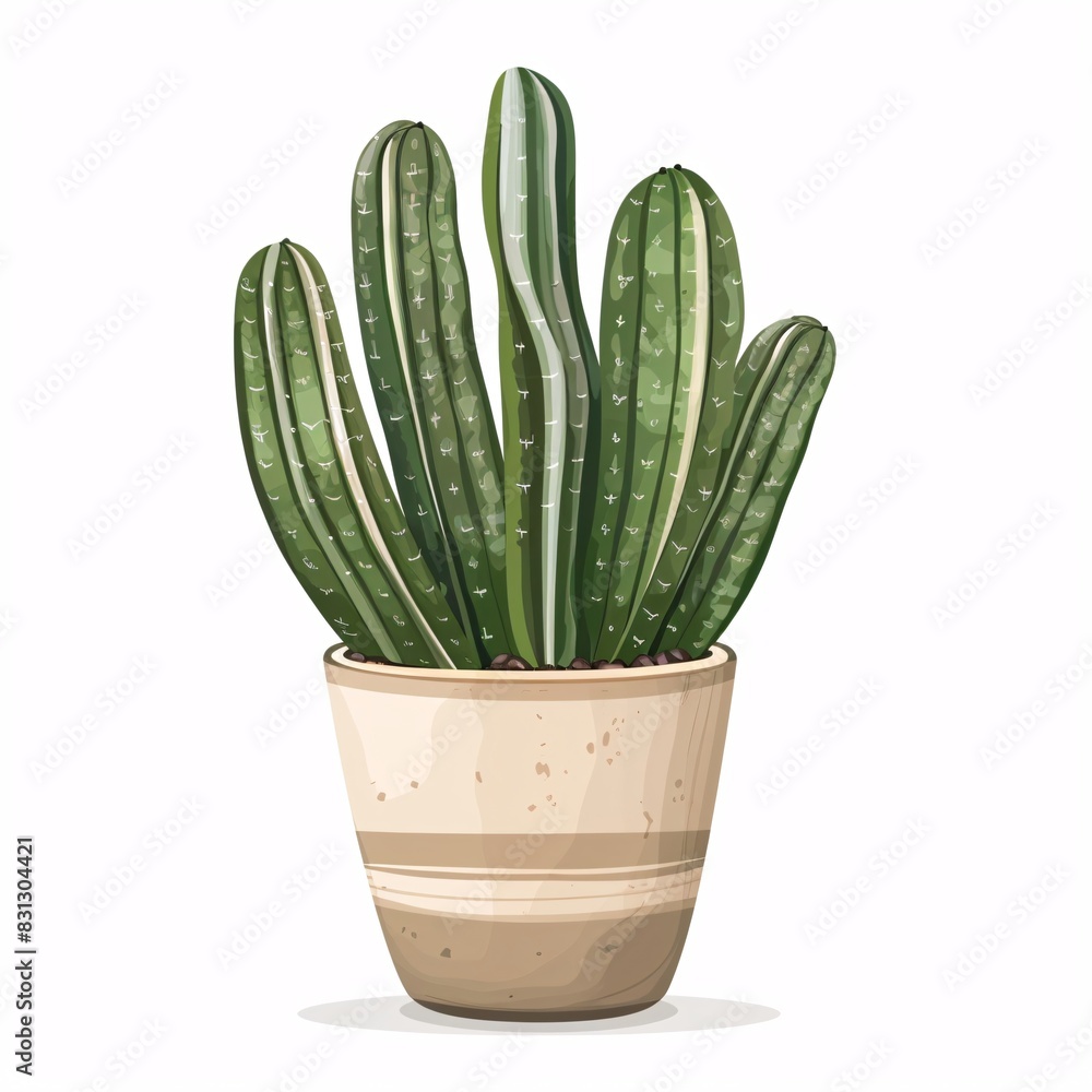 PNG illustration of a compact zebra cactus with striped green leaves in a ceramic pot on a white background PNG illustration of a compact zebra cactus with striped green leaves in a ceramic pot on a white background