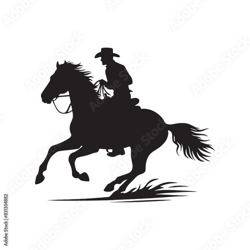 Cowboy riding on horse silhouette, perfect for timeless Western designs - cowboy on horse illustration
