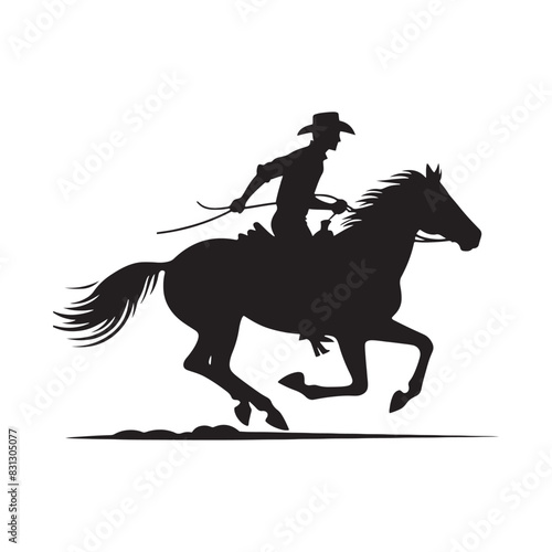 Cowboy riding on horse silhouette, great for rustic-themed projects - minimalist cowboy horse riding vector
