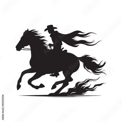Classic cowboy riding on horse silhouette for timeless designs - cowboy on horse illustration
