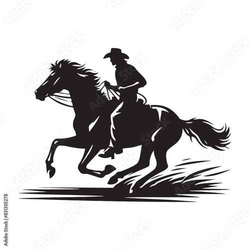 Versatile cowboy riding on horse silhouette for various artworks - minimalist cowboy horse riding vector
