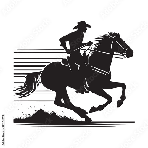 Dynamic cowboy riding on horse silhouette for artistic projects - cowboy on horse illustration
