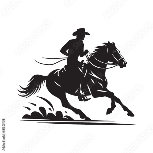 Cowboy riding on horse silhouette, perfect for country-themed designs - minimalist cowboy horse riding vector
