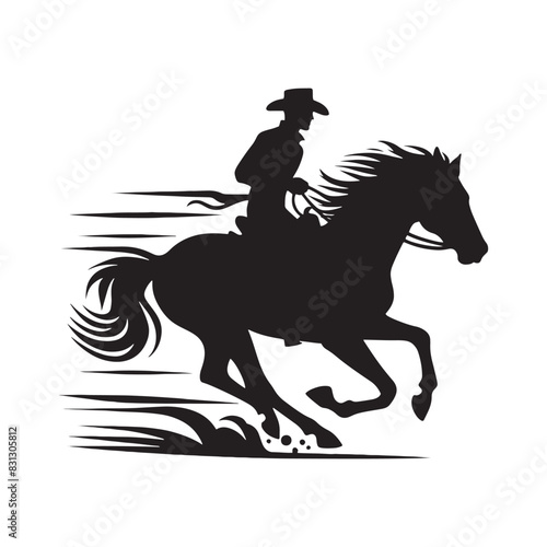 Cowboy riding on horse silhouette ideal for country-style projects - cowboy on horse illustration
