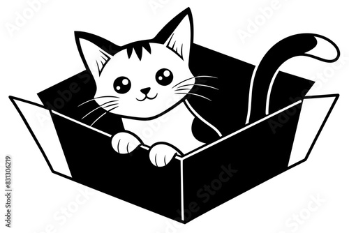 kitten in gift box silhouette vector illustration