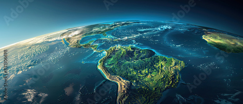 Modern clear, simple and detailed 3D South America continent map background, wallpaper, backdrop, texture, template, surface, planet Earth, isolated on background. LIDAR model, elevation terrain scan