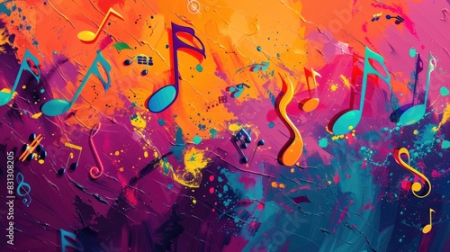 Colorful background with musical notes. The concept of music  songs  and sounds. To advertise concerts  songs  and compositions.