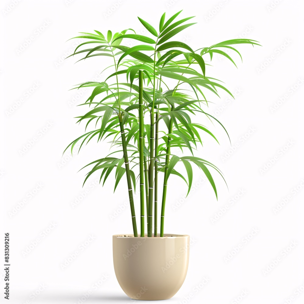 PNG illustration of a tall bamboo palm with slender green fronds in a stylish planter on a white background PNG illustration of a tall bamboo palm with slender green fronds in a stylish planter on a white background