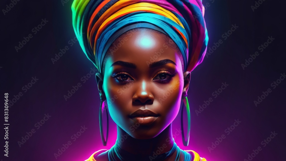 Illustration of African-American woman in neon colours Illustration of African-American woman in neon colours