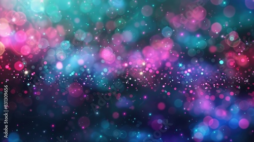 Soft texture background with defocused neon blur glow in blue, pink, and green, creating a vibrant disco illumination on a dark abstract space