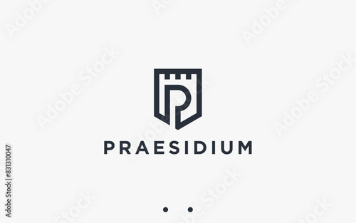 letter p with castle logo design vector silhouette illustration