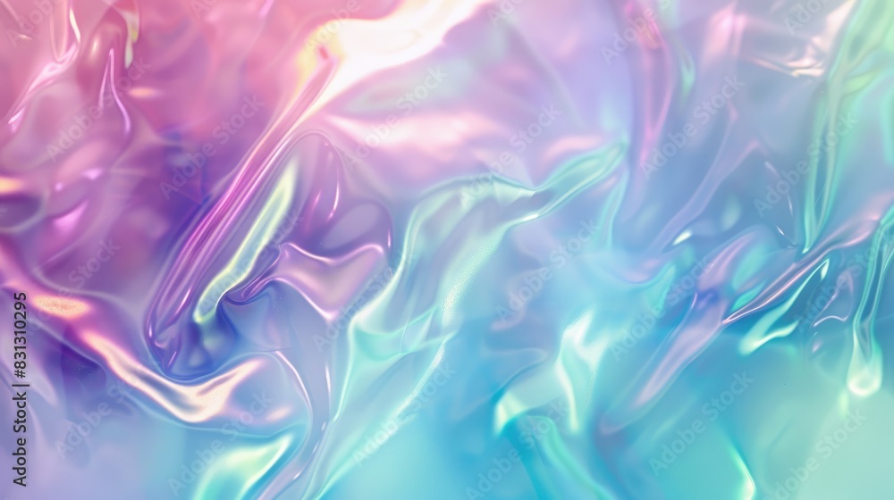 Soft pastel gradient with blue, purple, and green hues, creating a blurred holographic abstract background