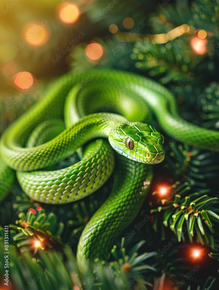 Green snake, new year celebration banner, festive background, greeting card with free space for text Green snake, new year celebration banner, festive background, greeting card with free space for text