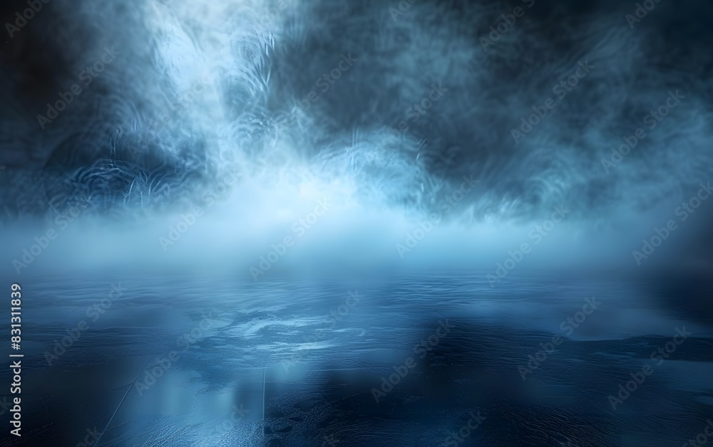 A veil of misty blue obscures a mysterious illuminated area. A veil of misty blue obscures a mysterious illuminated area.