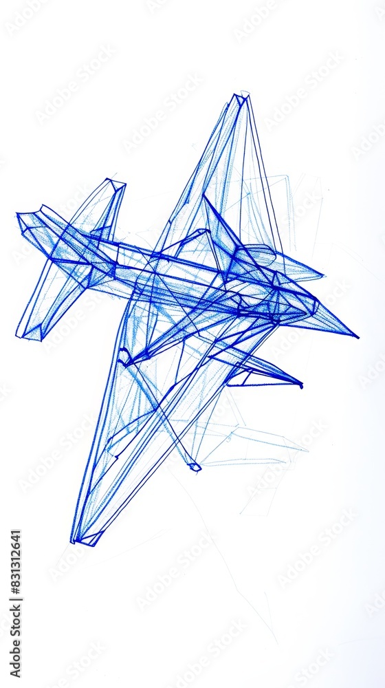 Abstract Hand-Drawn Blue Airplane Sketch on White Background in Daylight. Generative AI Abstract Hand-Drawn Blue Airplane Sketch on White Background in Daylight. Generative AI