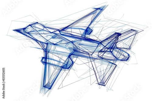 Hand Sketch of Blue Jet Plane on White Background. Generative AI