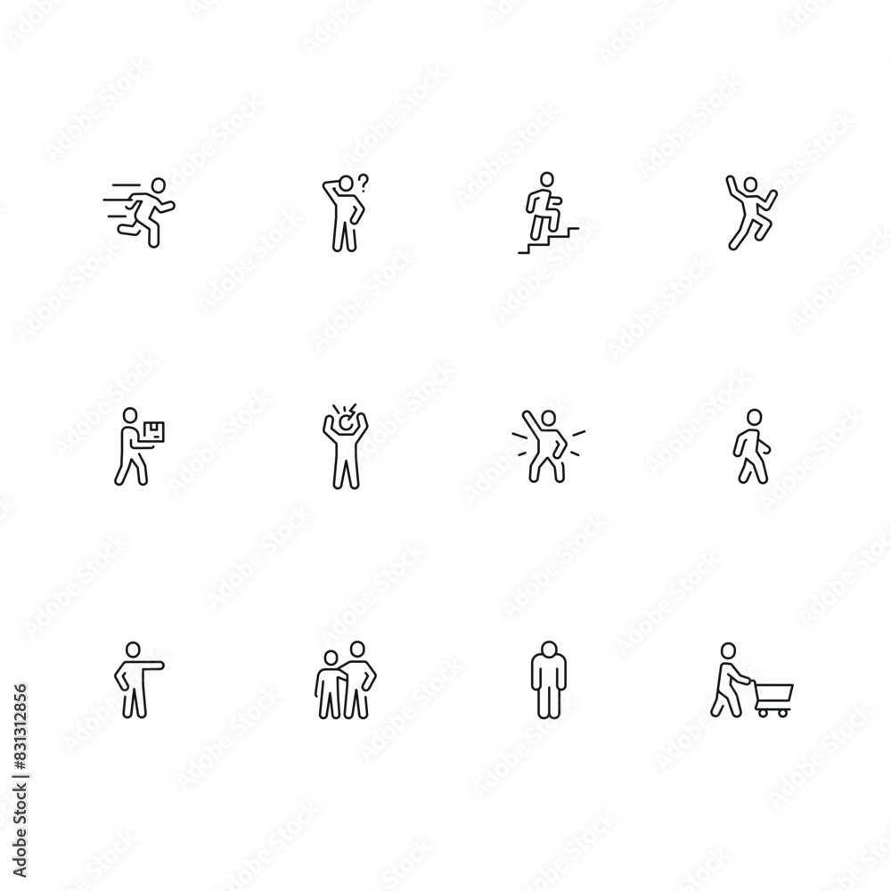 People do different things linear icon set. Action line customizable illustration. Walking, running, routine, emotions. Contour symbol. Vector isolated outline drawing. Editable stroke People do different things linear icon set. Action line customizable illustration. Walking, running, routine, emotions. Contour symbol. Vector isolated outline drawing. Editable stroke