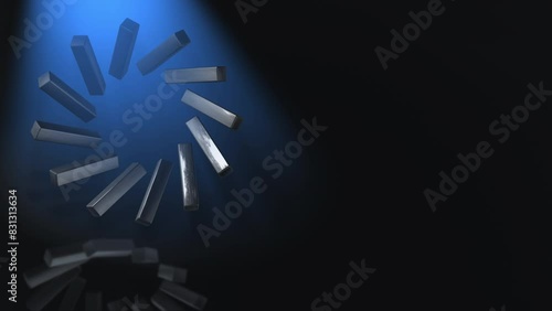 Abstract 3D animation loop of reflective blocks rotating in a radial pattern, with copy space. photo