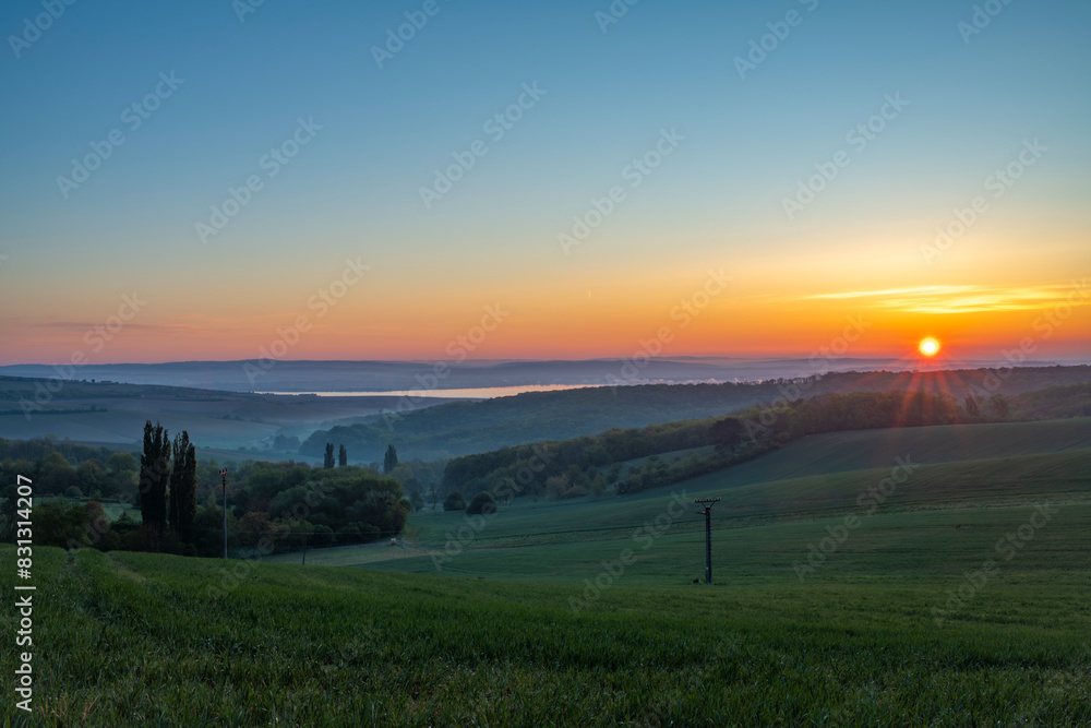 Color spring morning sunrise near Klentnice village in south Moravia