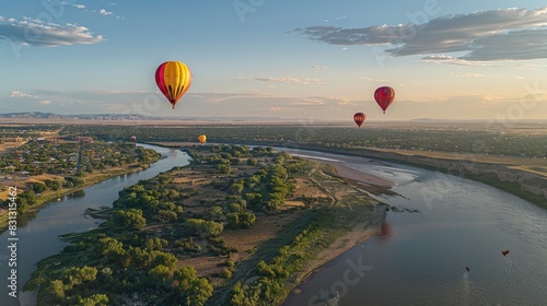 Hot air balloons floating over the Rio Grande at the Albuquerque International Balloon Fiesta photo