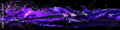 Rowing machine in a royal purple splash isolated on a dark background, paint splash explosion banner with copy space