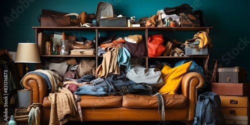 Compulsive hoarding disorder leads to excessive accumulation of items including banners. Concept Hoarding Disorder, Excessive Accumulation, Banners, Compulsive Behavior, Decluttering photo