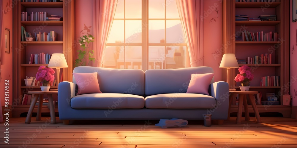 Cozy lofi living room virtual background animation for streaming and