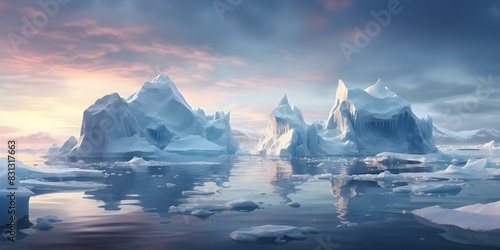 Melting icebergs emphasize pressing need for climate action as seas rise. Concept Climate Change, Melting Icebergs, Rising Seas, Environmental Impact, Urgent Action