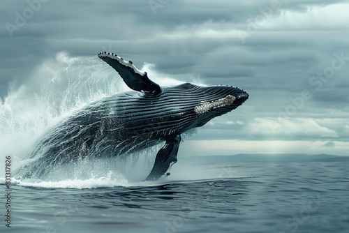 AI generated illustration of a humpback whale breaching with a big splash