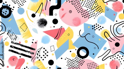 Vibrant Pastel Abstract Geometrics with Playful Shapes and Bold Lines in Dynamic Visual Effect