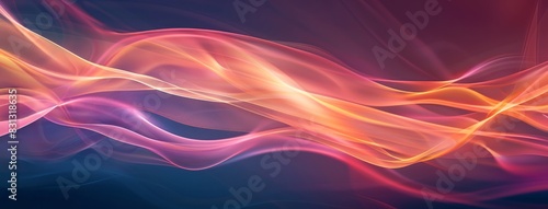 A beautiful abstract background with colorful waves, glowing in the dark. It features a soft gradient of pink and orange against an indigo blue backdrop, creating a dreamy atmosphere.