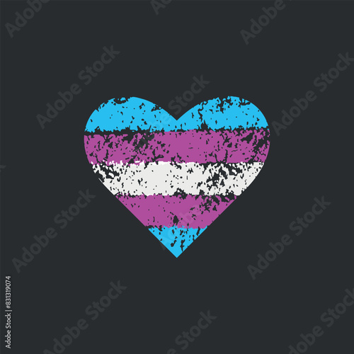Grunge pride LGBT flag. Abstract hand drawn heart painted with brush strokes. Vector illustration isolated on black background.