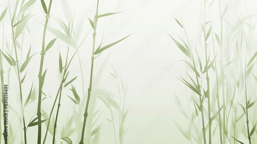 Minimalist background with green bamboo stalks and leaves on a light, gradient backdrop Minimalist background with green bamboo stalks and leaves on a light, gradient backdrop