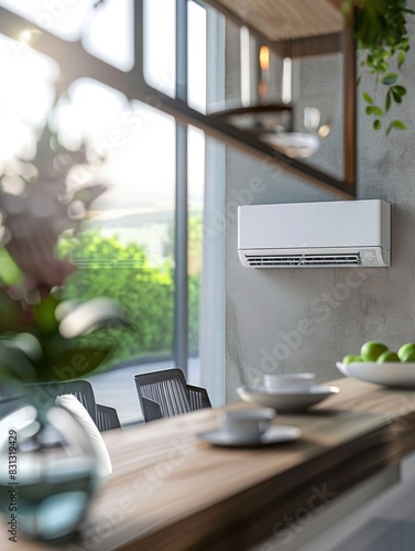  Air conditioner on the wall in modern home interior background. photo