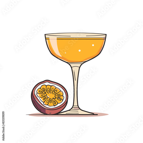 Bright vector illustration of a cocktail and passion fruit.