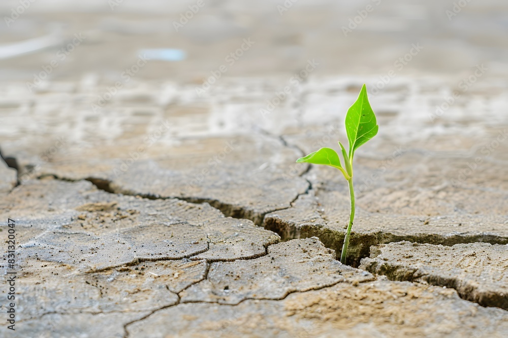 Small Green Sprout Growing Through Concrete Cracks Small Green Sprout Growing Through Concrete Cracks